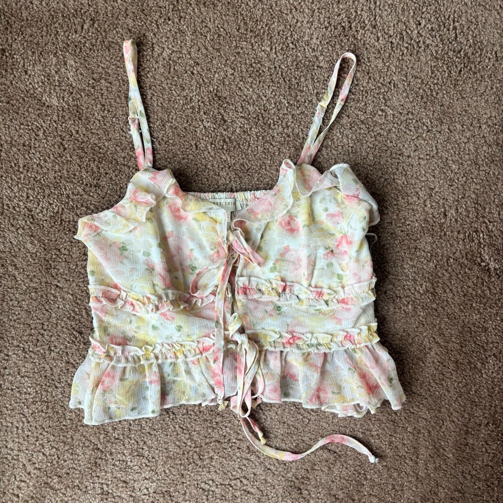 Women’s Medium Floral Yellow Ruffle Crop Top
